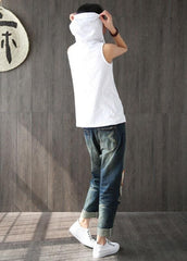 Fashion White Hooded Asymmetrical Design Summer Cotton Top Sleeveless GK-VTP210715
