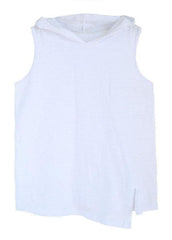 Fashion White Hooded Asymmetrical Design Summer Cotton Top Sleeveless GK-VTP210715
