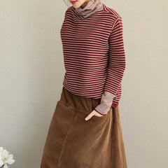 Fashion Women High Neck Striped Sweater Loose Tops LTP181127