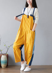 Fashion Yellow pockets Patchwork denim Jumpsuit Spring YSBS-JPTS220118