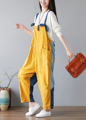 Fashion Yellow pockets Patchwork denim Jumpsuit Spring YSBS-JPTS220118