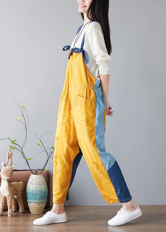 Fashion Yellow pockets Patchwork denim Jumpsuit Spring YSBS-JPTS220118