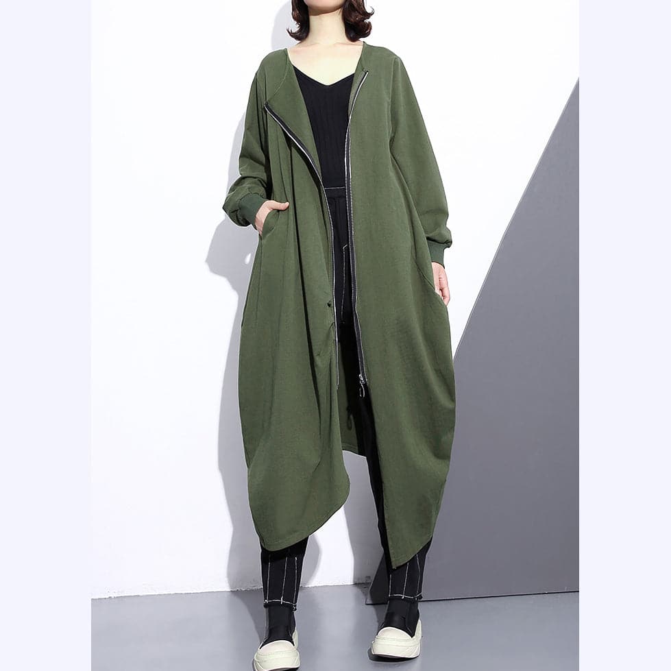 Fashion army green long coat oversize O neck asymmetrical design outwear Fashion zippered coats AT-TCT180910