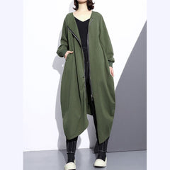 Fashion army green long coat oversize O neck asymmetrical design outwear Fashion zippered coats AT-TCT180910