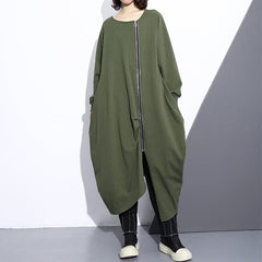 Fashion army green long coat oversize O neck asymmetrical design outwear Fashion zippered coats AT-TCT180910