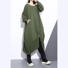 Fashion army green long coat oversize O neck asymmetrical design outwear Fashion zippered coats AT-TCT180910