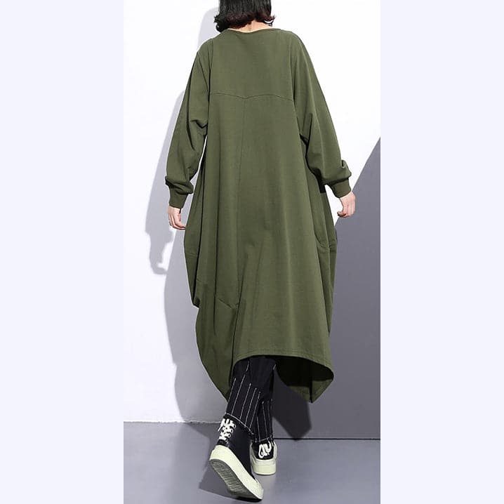 Fashion army green long coat oversize O neck asymmetrical design outwear Fashion zippered coats AT-TCT180910
