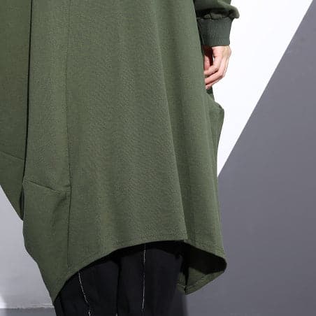 Fashion army green long coat oversize O neck asymmetrical design outwear Fashion zippered coats AT-TCT180910