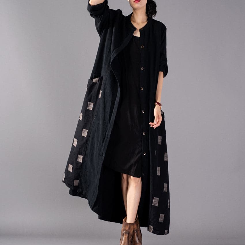 Fashion black Plaid Coats plus size patchwork Coat Fashion large hem Coat TCT180925