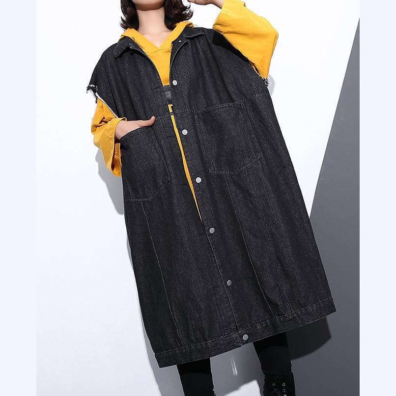 Fashion black coat Loose fitting lapel Coats fine pockets sleeveless coat AT-CTS180910