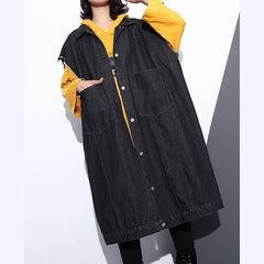 Fashion black coat Loose fitting lapel Coats fine pockets sleeveless coat AT-CTS180910