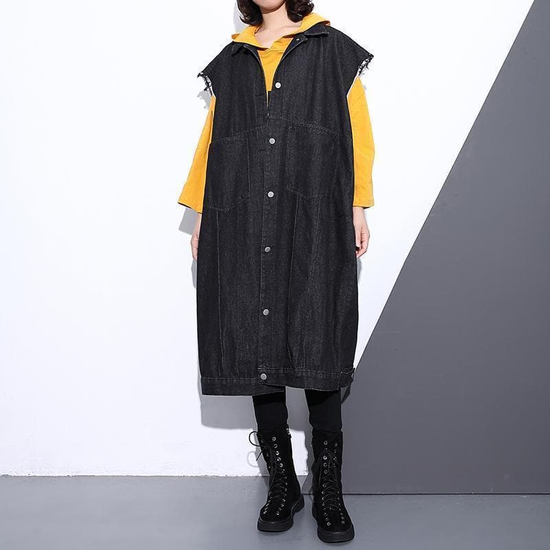 Fashion black coat Loose fitting lapel Coats fine pockets sleeveless coat AT-CTS180910