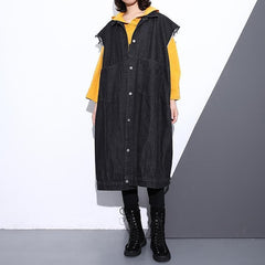 Fashion black coat Loose fitting lapel Coats fine pockets sleeveless coat AT-CTS180910