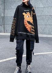 Fashion black knitted t shirt high neck Loose fitting spring knitted blouse AT-NTP191231
