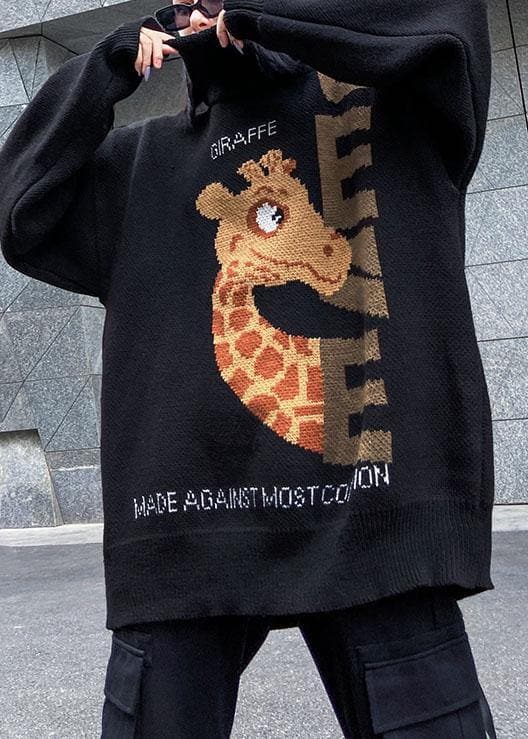 Fashion black knitted t shirt high neck Loose fitting spring knitted blouse AT-NTP191231