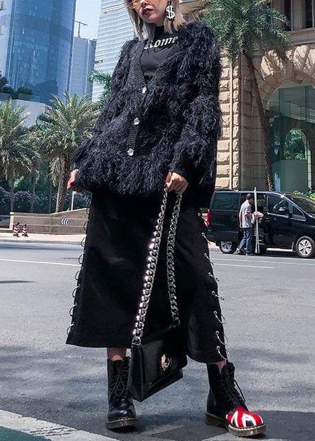 Fashion black sweaters casual v neck Tassel clothes For Women AT-NTP191023