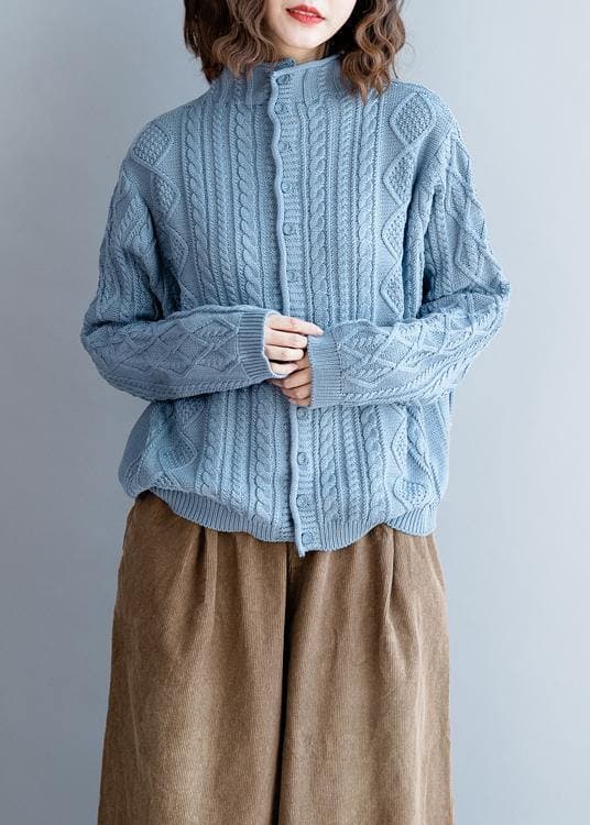 Fashion blue knit tops high neck Button Down plus size knit sweat tops NTP201026