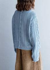 Fashion blue knit tops high neck Button Down plus size knit sweat tops NTP201026