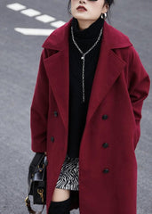 Fashion burgundy wool coat Loose fitting Notched double breast Coats outwear TCT201210
