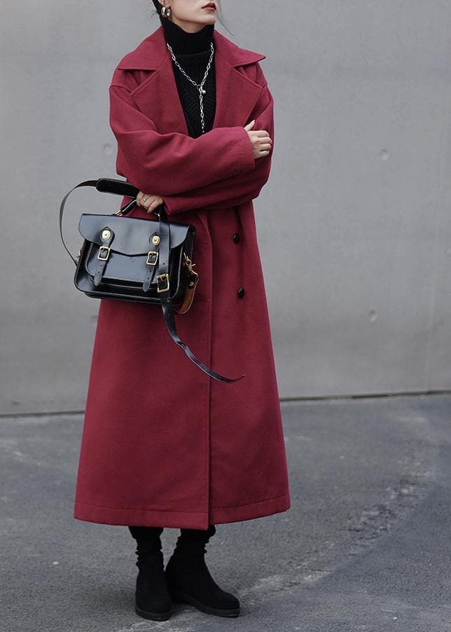 Fashion burgundy wool coat Loose fitting Notched double breast Coats outwear TCT201210