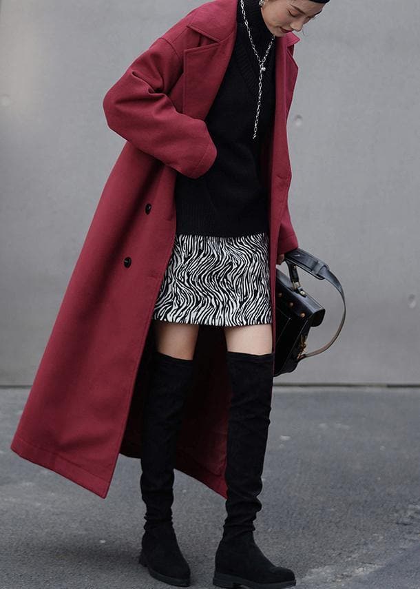 Fashion burgundy wool coat Loose fitting Notched double breast Coats outwear TCT201210