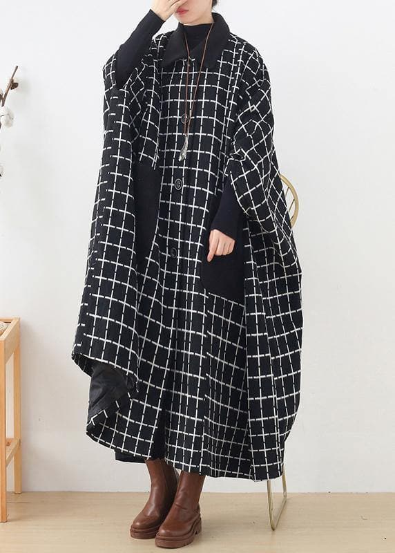 Fashion casual maxi coat outwear black white plaid lapel pockets Woolen Coats AM-TCT201126
