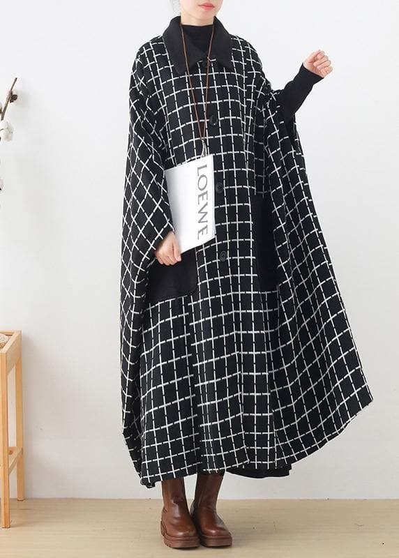 Fashion casual maxi coat outwear black white plaid lapel pockets Woolen Coats AM-TCT201126