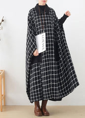 Fashion casual maxi coat outwear black white plaid lapel pockets Woolen Coats AM-TCT201126