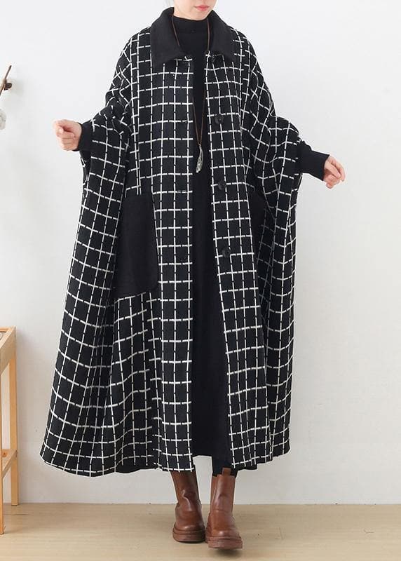 Fashion casual maxi coat outwear black white plaid lapel pockets Woolen Coats AM-TCT201126