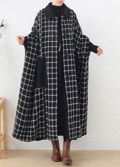 Fashion casual maxi coat outwear black white plaid lapel pockets Woolen Coats AM-TCT201126