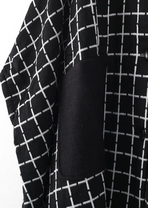 Fashion casual maxi coat outwear black white plaid lapel pockets Woolen Coats AM-TCT201126