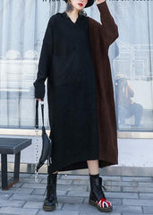 Fashion chocolate Sweater dress outfit Vintage hooded patchwork Art knit dresses AT-NSD201014