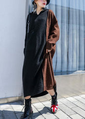 Fashion chocolate Sweater dress outfit Vintage hooded patchwork Art knit dresses AT-NSD201014