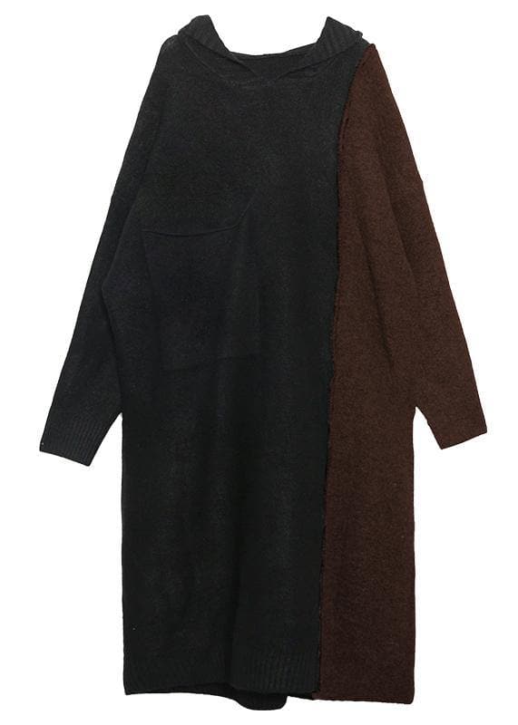 Fashion chocolate Sweater dress outfit Vintage hooded patchwork Art knit dresses AT-NSD201014