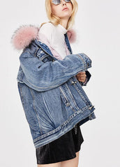 Fashion denim blue Pink fur collar Winter Duck Down Jacket GJDK-DJK211105