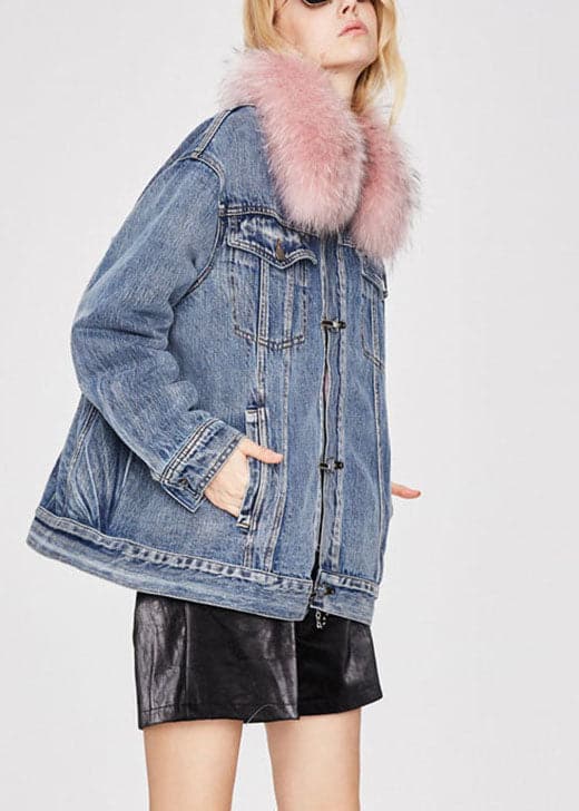 Fashion denim blue Pink fur collar Winter Duck Down Jacket GJDK-DJK211105