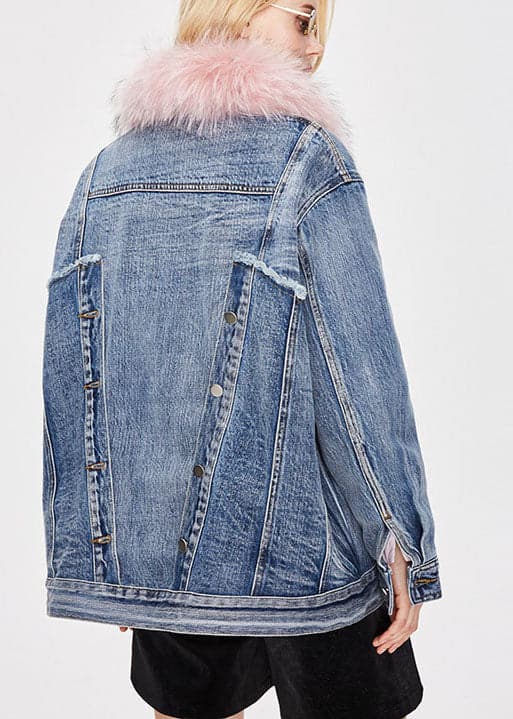 Fashion denim blue Pink fur collar Winter Duck Down Jacket GJDK-DJK211105