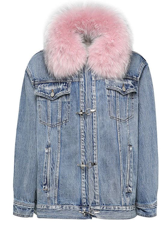 Fashion denim blue Pink fur collar Winter Duck Down Jacket GJDK-DJK211105