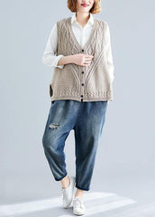 Fashion fall light khaki knit tops oversize sleeveless clothes For Women NTP190830