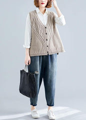 Fashion fall light khaki knit tops oversize sleeveless clothes For Women NTP190830