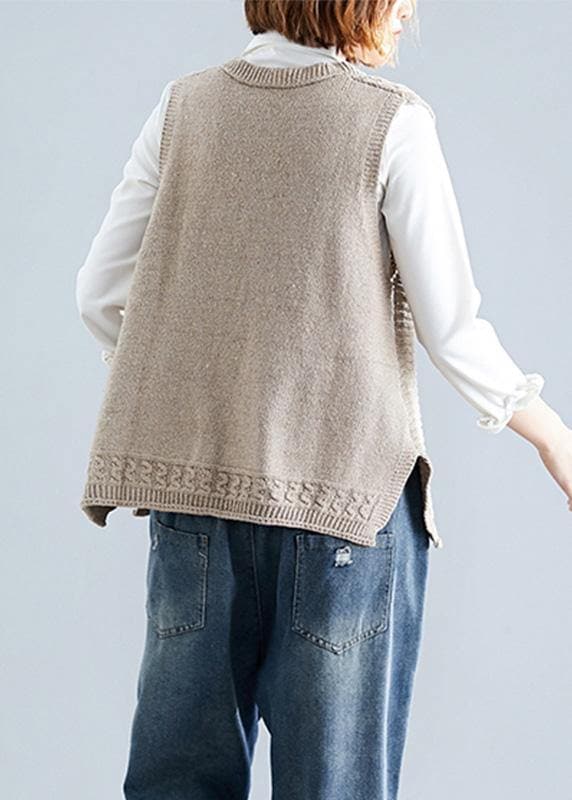Fashion fall light khaki knit tops oversize sleeveless clothes For Women NTP190830