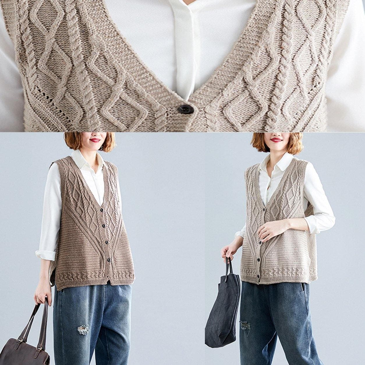 Fashion fall light khaki knit tops oversize sleeveless clothes For Women NTP190830