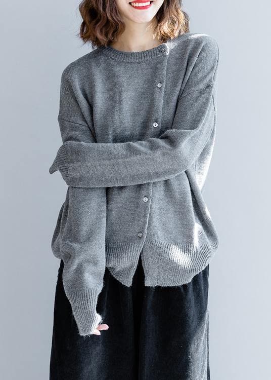 Fashion gray knitted top o neck Button Down plus size clothing knit sweat tops NTP201026