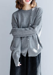 Fashion gray knitted top o neck Button Down plus size clothing knit sweat tops NTP201026