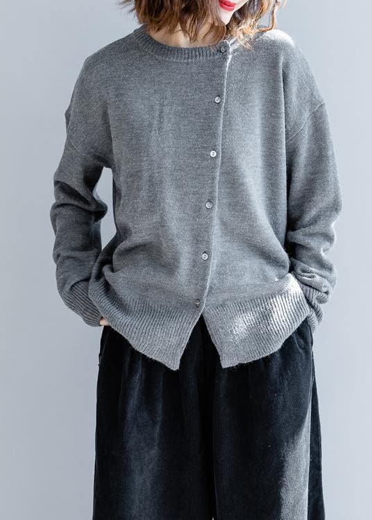 Fashion gray knitted top o neck Button Down plus size clothing knit sweat tops NTP201026
