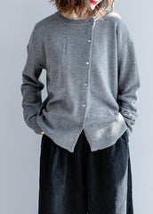 Fashion gray knitted top o neck Button Down plus size clothing knit sweat tops NTP201026