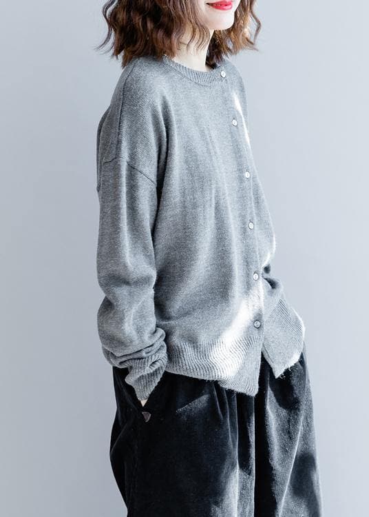 Fashion gray knitted top o neck Button Down plus size clothing knit sweat tops NTP201026