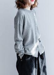 Fashion gray knitted top o neck Button Down plus size clothing knit sweat tops NTP201026
