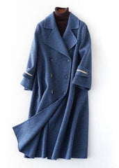 Fashion oversized long winter coat double breast outwear denim blue Notched Wool jackets TCT190821