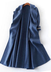 Fashion oversized long winter coat double breast outwear denim blue Notched Wool jackets TCT190821